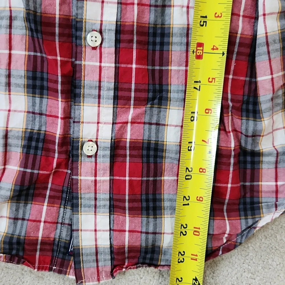 Old Navy Boys Plaid Button Down Dress Shirt- 7/8 Medium. RED white gray